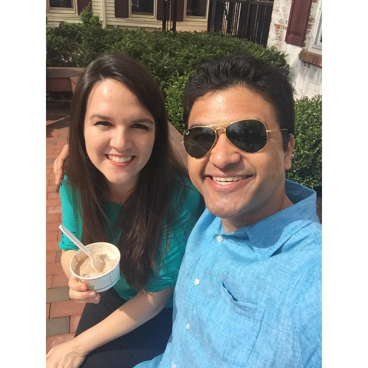 Eating ice cream in Princeton, NJ near Aaron's home early into our relationship.