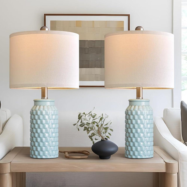 USumkky 20.5" Light Blue Modern Ceramic Bedside Lamp Set of 2 for Bedroom Decor Farmhouse Table Lamp for Living Room Office Dorm