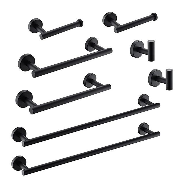 Gimli 2 Pack 4 Piece Bathroom Accessories Set Matte Black (Towel Bar, Hand Towel Holder Towel Rack, Toilet Paper Holder, Towel Hooks) , Stainless Steel Bathroom Accessory Hardware Fixtures Set