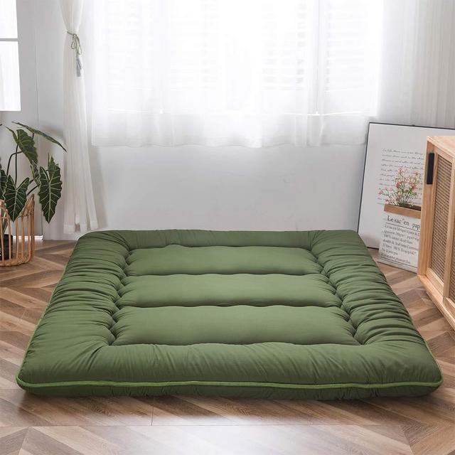 Japanese Floor Mattress Futon Mattress Thicken Tatami Mat Sleeping Pad Roll Up Mattress Floor Lounger Bed Folding Couch Bed Mattress Pad for Guest Room,Green, Queen Size