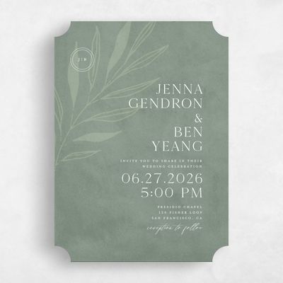 Green Ticket Wedding Invitation - Castille Portrait