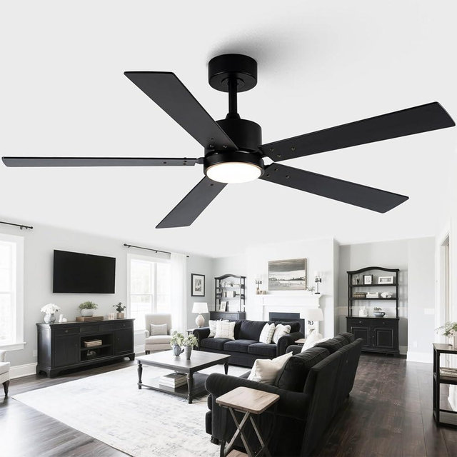 Vaczon Black Ceiling Fans with Lights, 52 Inch Modern Ceiling Fan with Remote Outdoor Ceiling Fan for Bedroom, Living Room,High CFM Ceiling Fans with 3CCT LED Lights Kit, Quiet DC Motor, Timer