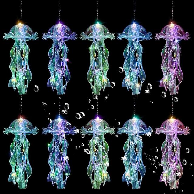AWATIN Jellyfish Decor, 10 Pcs Jellyfish Lanterns - Hanging Jelly Fish Decoration for Mermaid Theme Party & Under The Sea Party Decorations, Birthday Gift Supplies for Women Girls Baby (5 Colors)