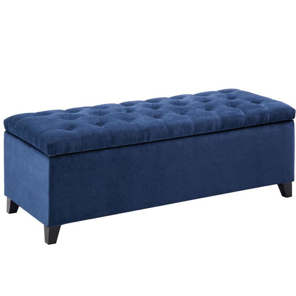 Navy Wispy Tufted Upholstered Storage Bench - World Market