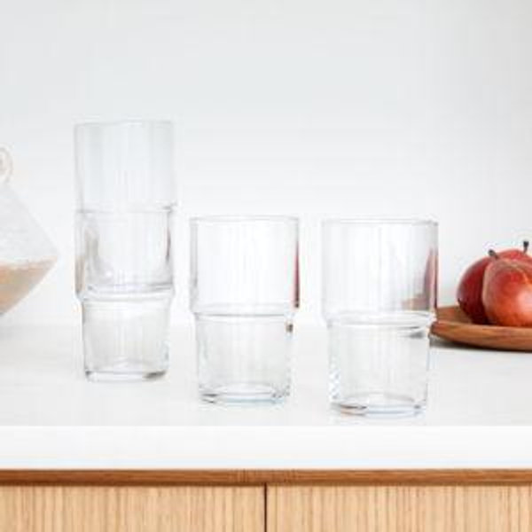 Essential Stacking Drinking Glass Collection (Tall - 14 oz Clear · Set of 4)