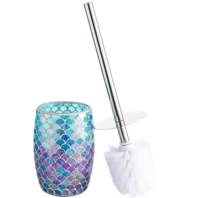 Whole Housewares Bathroom Accessories Toilet Brush Set - Blue Toilet Bowl Cleaner Brush and Holder (Fan Shape)