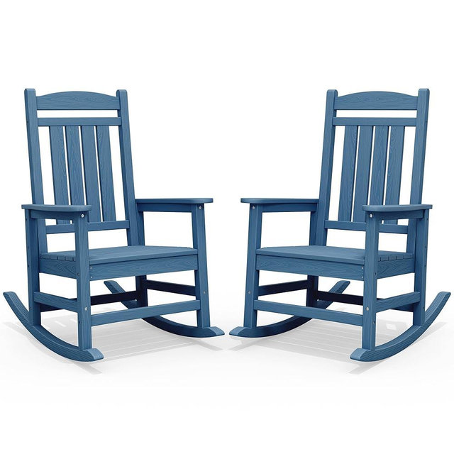 SERWALL Rocking Chairs Set of 2, HDPE Outdoor Rocking Chair, All-Weather Porch Rockers for Patio, Blue