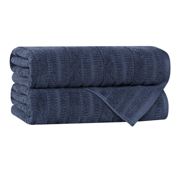 Smart Twist Viscose Cotton Blend Medium Weight Solid Textured Ribbed Bath Towels, Set of 2, Navy Blue - Blue Nile Mills