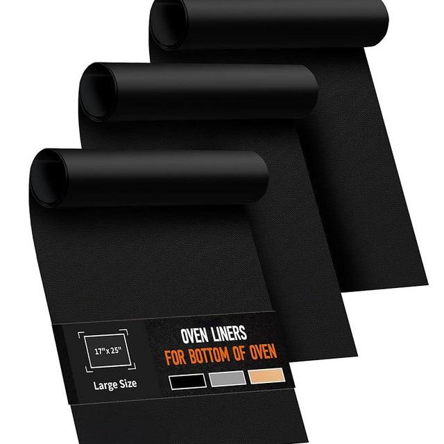 3 Pack Oven Liners for Bottom of Oven, 17x25" Large Heavy Duty Non-Stick Reusable Oven Mat for Electric, Gas, Toaster & Convection Ovens - BPA & PFOA Free, Dishwasher Safe, Kitchen Essentials, Black