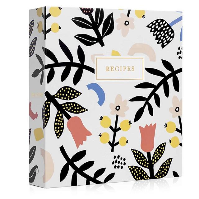 Jot & Mark Recipe Organizer 3 Ring Binder Set (Scandinavian Floral) | 50 Recipe Cards 4x6, Rainbow Full Page Dividers and Plastic Page Protectors