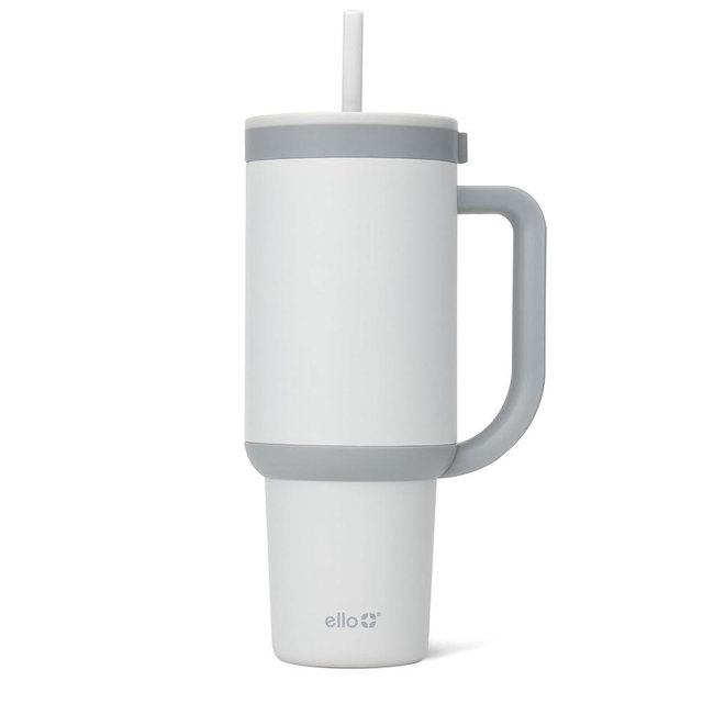 Ello Oasis 40 oz Tumbler with Handle & Retracting Straw | Reusable Insulated Stainless Steel Cup 100% Leakproof, Gifts for Teens Women Men | Keeps cold for 20 Hours, Cup Holder Friendly, Grayscale