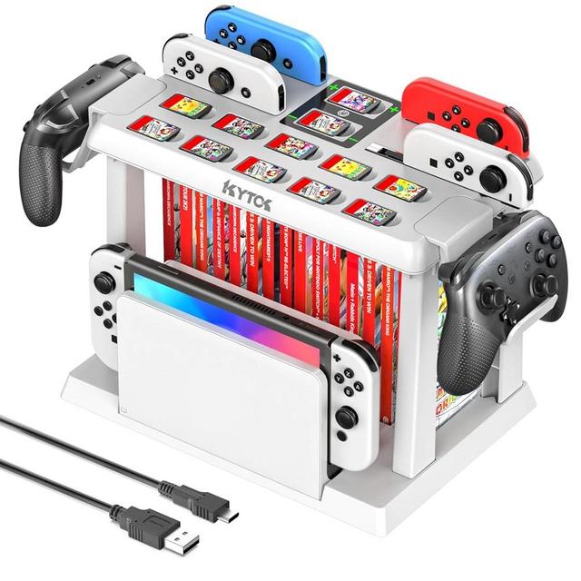 Switch Games Organizer Station with Controller Charger, Charging Dock for Nintendo Switch & OLED Joycons, Kytok Switch Storage and Organizer for Games, TV Dock, Pro Controller, Accessories Kit Storage