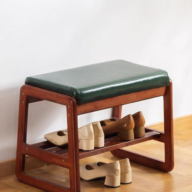 ABAMFUR Shoe Rack Bench, Solid Wood Entryway Bench, Shoe Bench with Cushion Padded Seat for Entry, Hallway (Green-21.65")