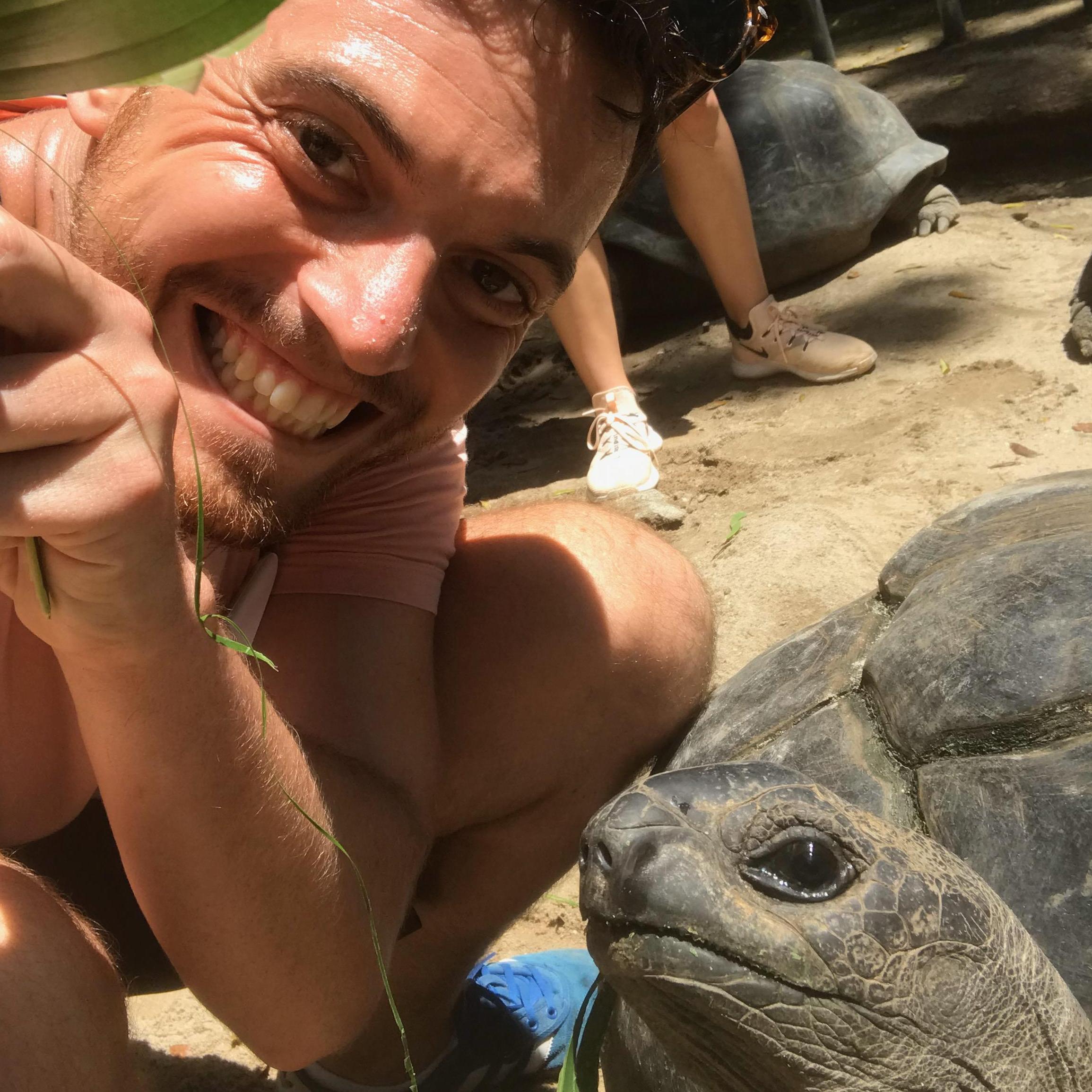 Tortoise selfie in the Seychelles.