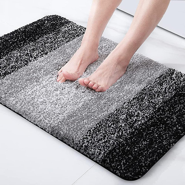 Olanly Luxury Bathroom Rug Mat, Extra Soft and Absorbent Microfiber Bath Rugs, Non-Slip Plush Shaggy Bath Carpet, Machine Wash Dry, Bath Mats for Bathroom Floor, Tub and Shower, 16x24, Black