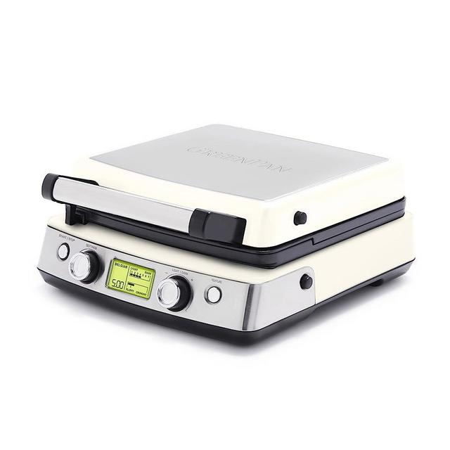 GreenPan Elite 4-Square Belgian & Classic Waffle Iron, Healthy Ceramic Nonstick Aluminum Dishwasher Safe Plates, Adjustable Shade/Crunch Controls, Wont Overflow, Easy Cleanup Breakfast, Cream White