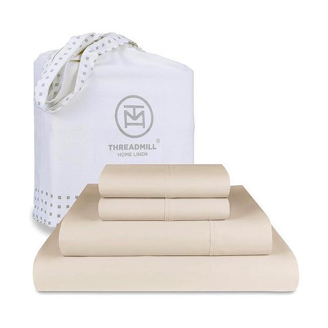Threadmill Luxury Supima Cotton Sheets, Luxury 1200 Thread Count Soft 100% Cotton Sheets for Queen Size Bed, 4 Pc Beige Bed Sheets Queen Set, 5-Star Hotel Quality Deep Pocket Bed Sheets Set