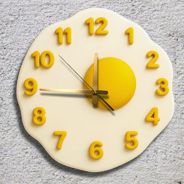 Fried Egg Acrylic Wall Clock Modern Novelty Kitchen Decor Sunny Side Up Food Art Yellow White Pop Style