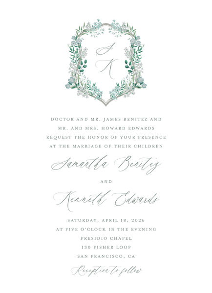 Lombardy Portrait | Deep Sage | Zola Wedding Invitations