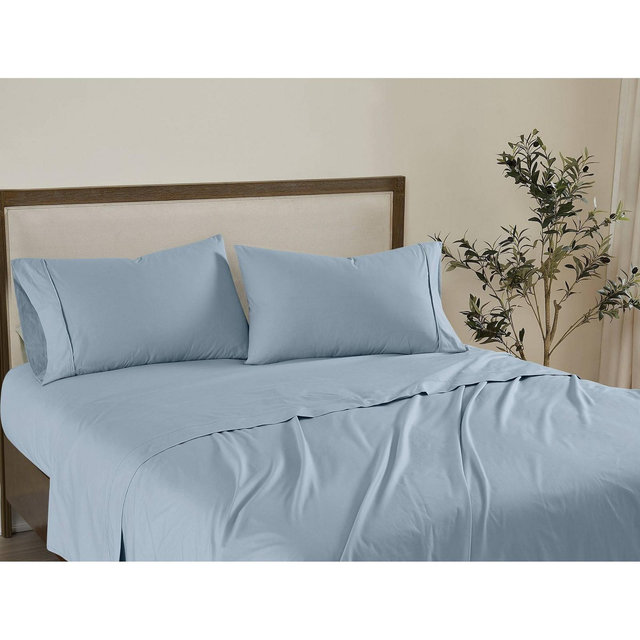 Brooklyn Loom Twin Solid Cotton Percale Sheet Set Sky Blue