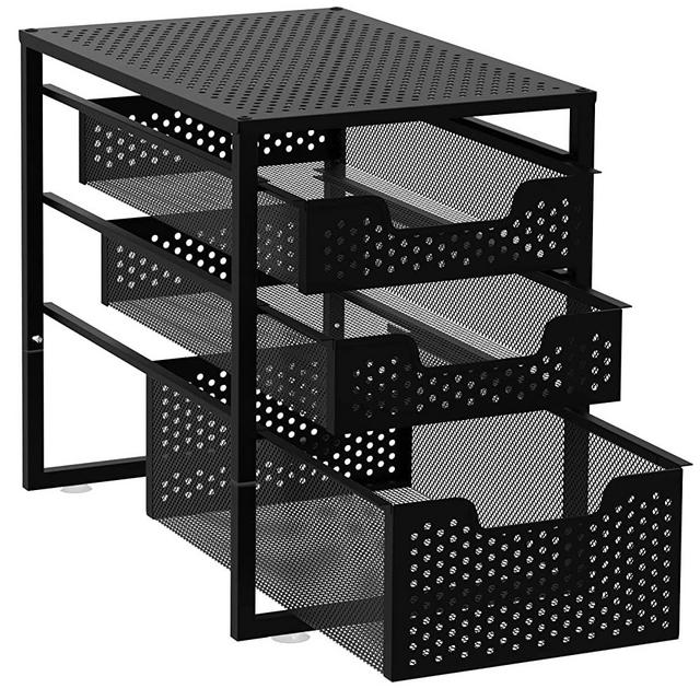 Simple Houseware Stackable 3 Tier Sliding Basket Organizer Drawer Bronze