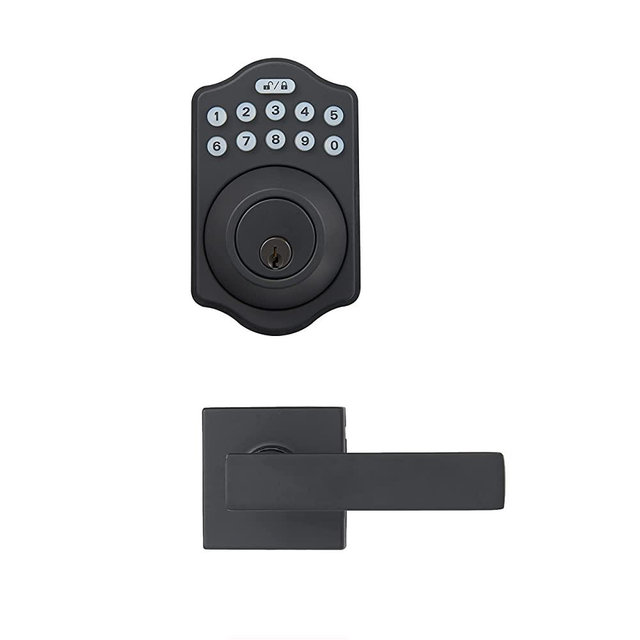 Amazon Basics Traditional Electronic Keypad Deadbolt Door Lock with Passage Lever - Matte Black