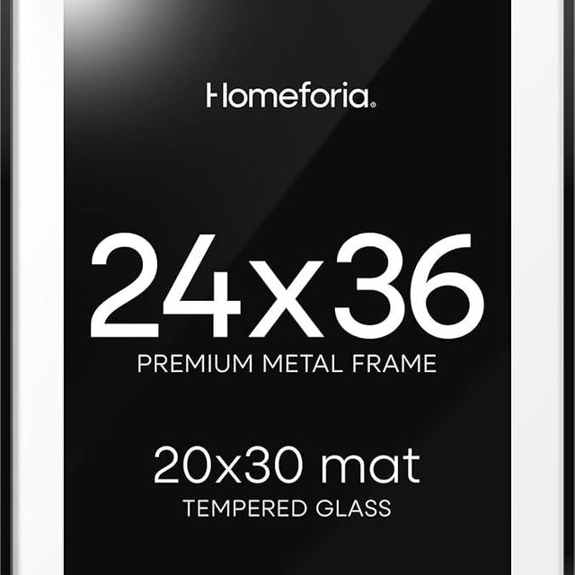 Homeforia 24x36 Picture Frame Black, High End Metal 24 x 36 Large Poster Frames with Mat 20 by 30 inch Photo, 24x36 Thin Frame Matted to 20x30 in Print, 36x24 Frame, Tempered Glass, Wall Kit, Set of 1