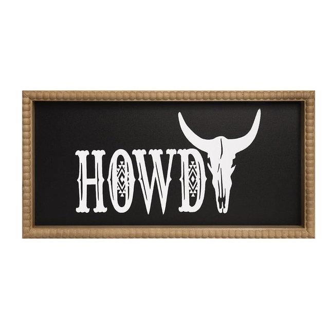 flangairy Howdy Wall Decor, 15.7x7.9 Inchs Wooden Howdy Sign Western Wall Art Framed, Southwestern Aztec Bedroom Bathroom Rome House Home Decorations
