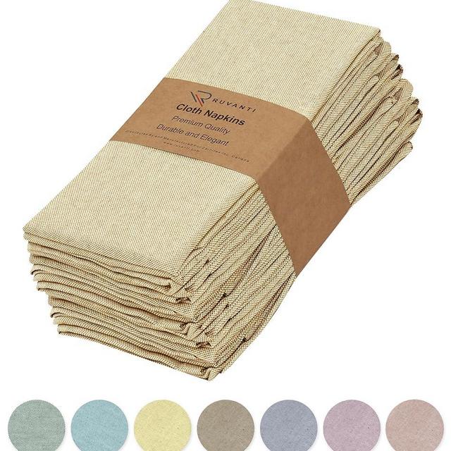 Ruvanti Cloth Napkins Set of 12, 18x18 Reusable Napkins Cloth Washable, Soft & Durable Table Napkins, Polycotton Chambray Dinner Napkins for Parties, Christmas, Thanksgiving, Weddings - Honey