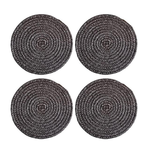 100% Pure Rope Thread Weave Hot Pot Holders Set (Set of 4), Large Hot Mats Thread Weave Round Drink Coasters Set of 4 by 7 Inches, Bowl Coaster for Drink Home Kitchen