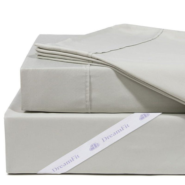 DreamFit DreamCool 100% Egyptian Cotton Cooling Bed Sheets Set with Elastic Corner Straps Fot Adjustable Bed Extra Deep Pocket Crafted in USA King Sheet Set Sage