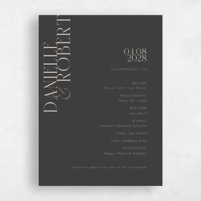 Dark Charcoal, Grey Wedding Program - Falcon