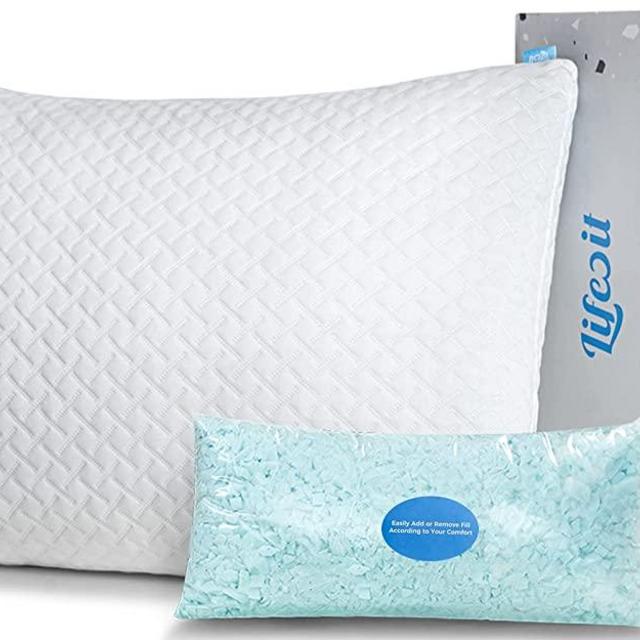 Lifewit Premium Shredded Memory Foam Pillow - Adjustable Loft Hypoallergenic Cooling Pillow for Side, Back, Stomach Sleepers, Washable Cover - CertiPUR-US Certified -Queen
