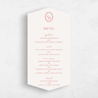 Pink Diamond Wedding Menu - Petra