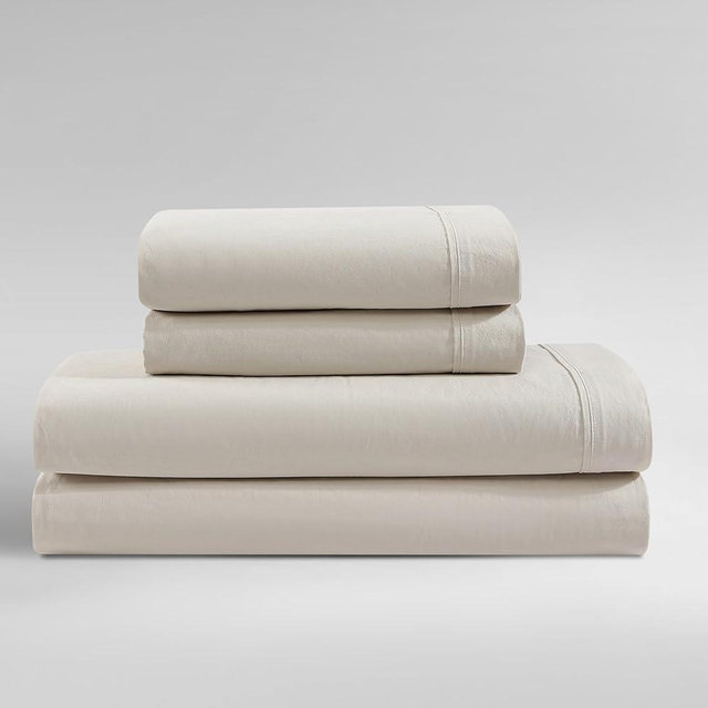 Calvin Klein - Queen Sheets, Washed Cotton Percale Bedding Set, Modern Home Decor (Light Beige, Queen)