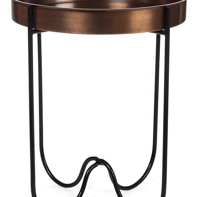 H Potter Outdoor Patio Side Table Antique Copper for Porch Deck Balcony Terrace Indoor Living Room Kitchen Small Spaces Quick Folding Stand Removable Round Metal Tray for Coffee Drinks or Appetizers