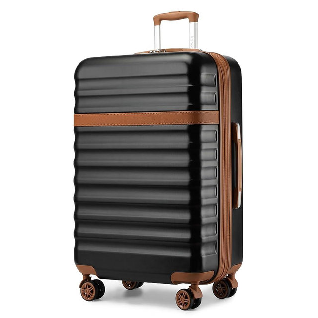 Kono Expandable 28 - Inch Large Checked Luggage: ABS+PC Hardside Trolley Travel Case - Hard Shell Suitcase with TSA Lock, Black Brown