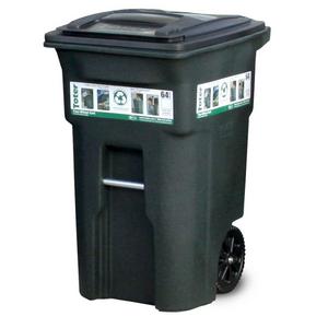 64 Gal. Green Trash Can with Wheels and Attached Lid