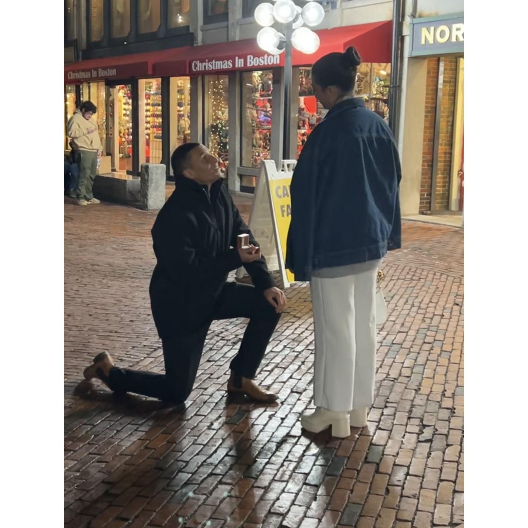 the proposal -in front of Dicks Last Resort