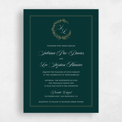 Dark Emerald, Green Wedding Invitation - Goundry Frame