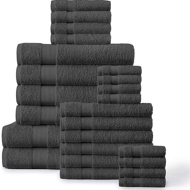 24 Piece 100% Ring Spun Cotton Bath Towel Set, Oversize Bath Sheet, Bath Towels, Hand Towels, Washcloths and Tip Towels-, Soft and Absorbent Bath Towels for Home, Bath, and Spa - Grey