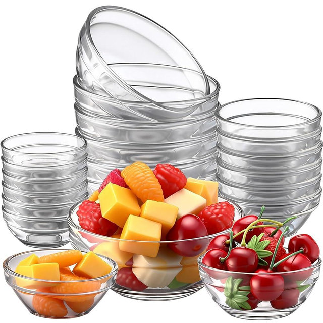 Sawysine 18 Pcs Glass Prep Bowl Sets 8.4oz/4.7oz/2.3oz Clear Small Pinch Bowls Salt Spices and Ingredients Serving Bowls Stackable for Kitchen Prep Cooking, Dishwasher Safe