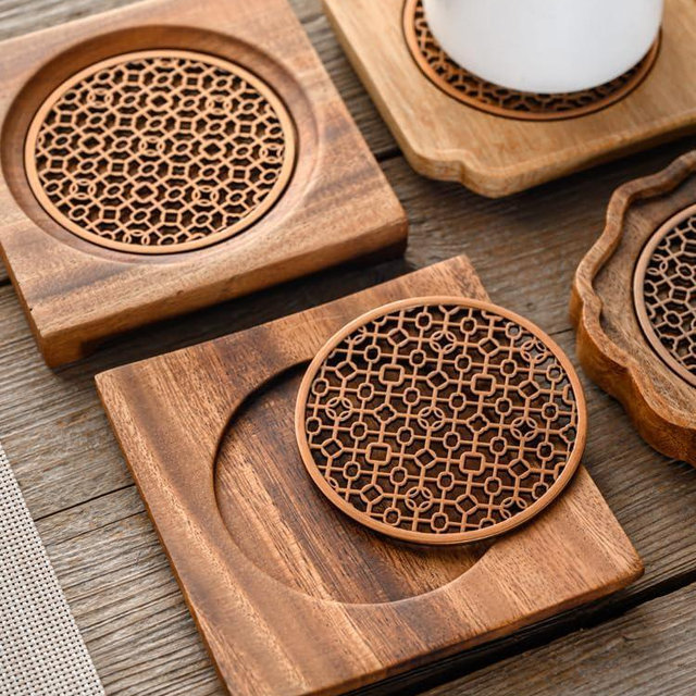 Premium Walnut Wood Trivet for Hot Pots and Pans Set of 2 (5.6x5.6x0.8)-Heat Resistant Wooden Coasters for Drinks and Hot Dishes-Table Mat Stylish Design, Performance and Exceptional Durability