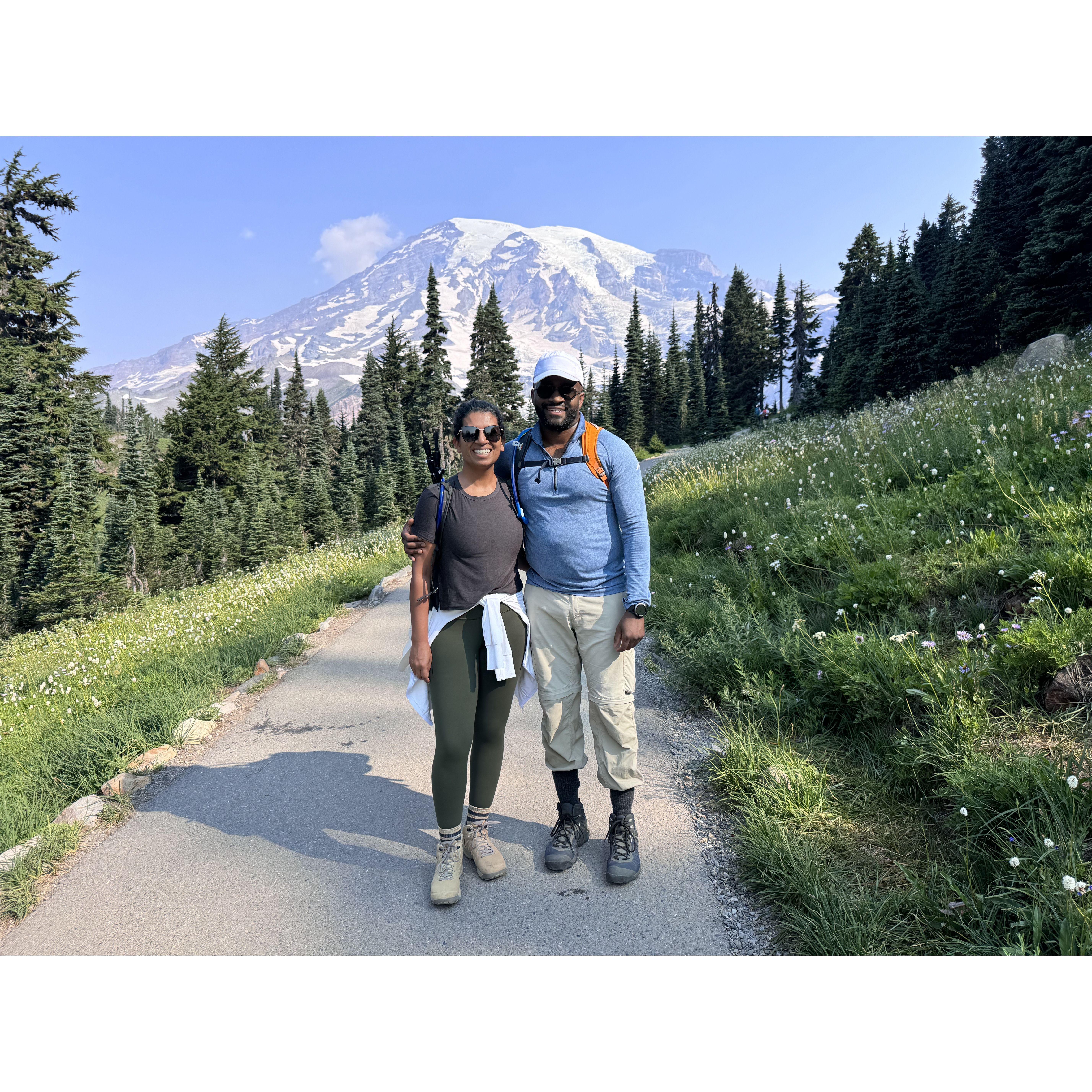 We both love hiking! One of our favorite hikes was at Mt. Rainier National Park last year