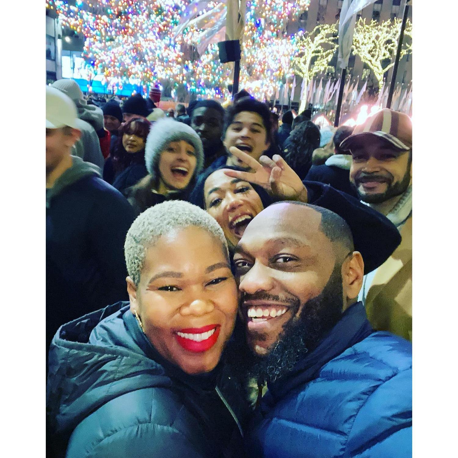 Celebrating the NYC Christmas tree lighting with friends