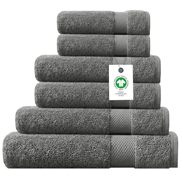 Delara 100% Organic Cotton Towels 650 GSM Plush Feather Touch Quick Dry Towel, 6-Piece Towel Set GOTS Certified, Oeko-Tex Green Certified, 1 Bath Towel, 1 Bath Sheet, 2 Hand Towels & 2 Wash Cloths