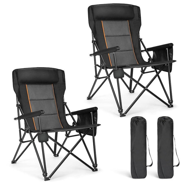 ALPHA CAMP Heavy Duty High Back Camping Chairs with Cup Holder Oversized Folding Chair Outdoor Chair with Headrest,Lawn with Side Pocket for Lawn, Sports and Fishing, 500lbs