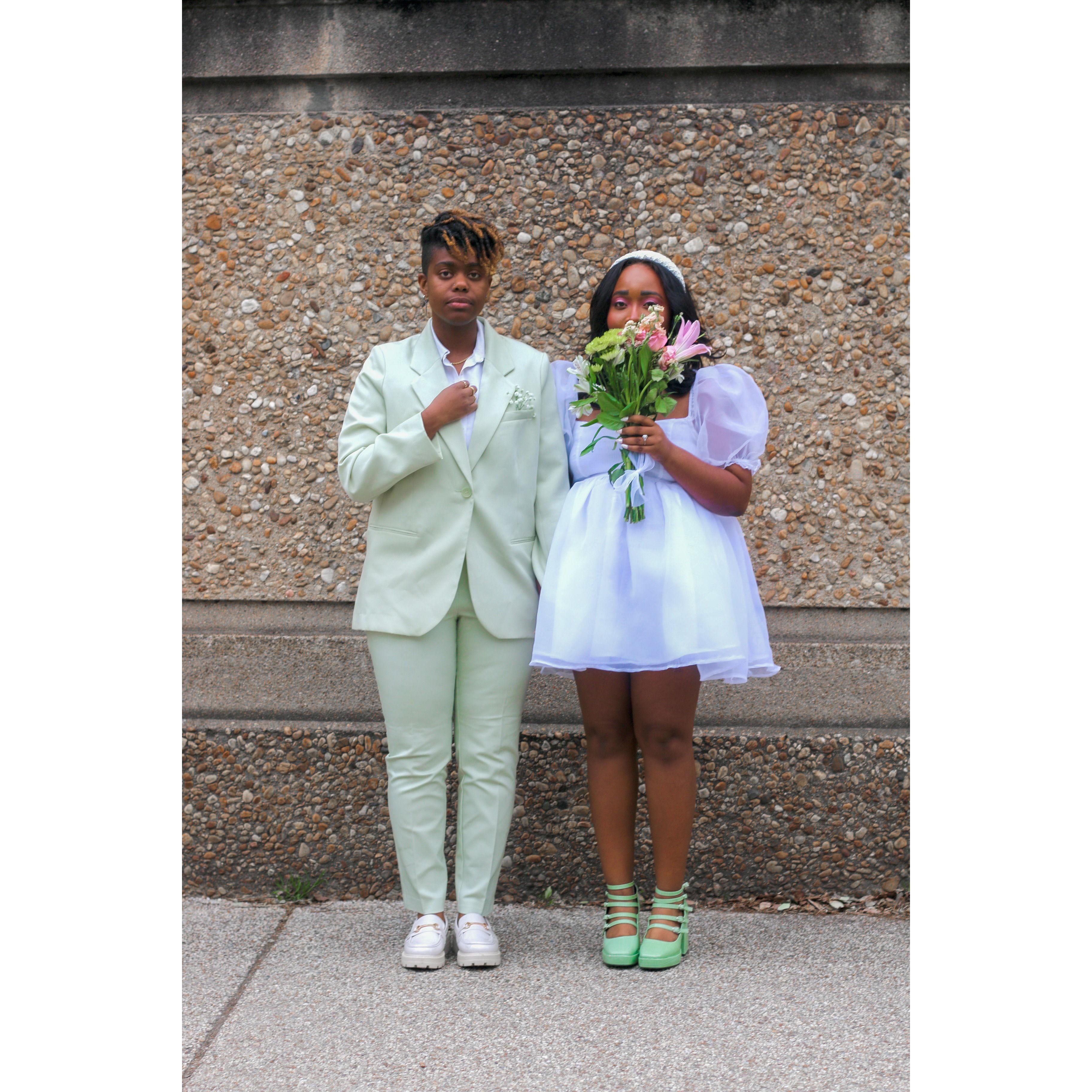A Wes Anderson style photo from our engagement shoot.
