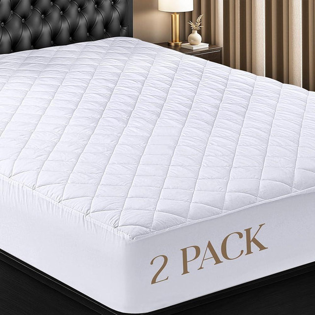 Utopia Bedding 2 Pack Quilted Fitted Mattress Pad, King Size, Elastic Fitted Mattress Topper Protector and Cover Stretches up to 16 Inches Deep, Machine Washable (White)