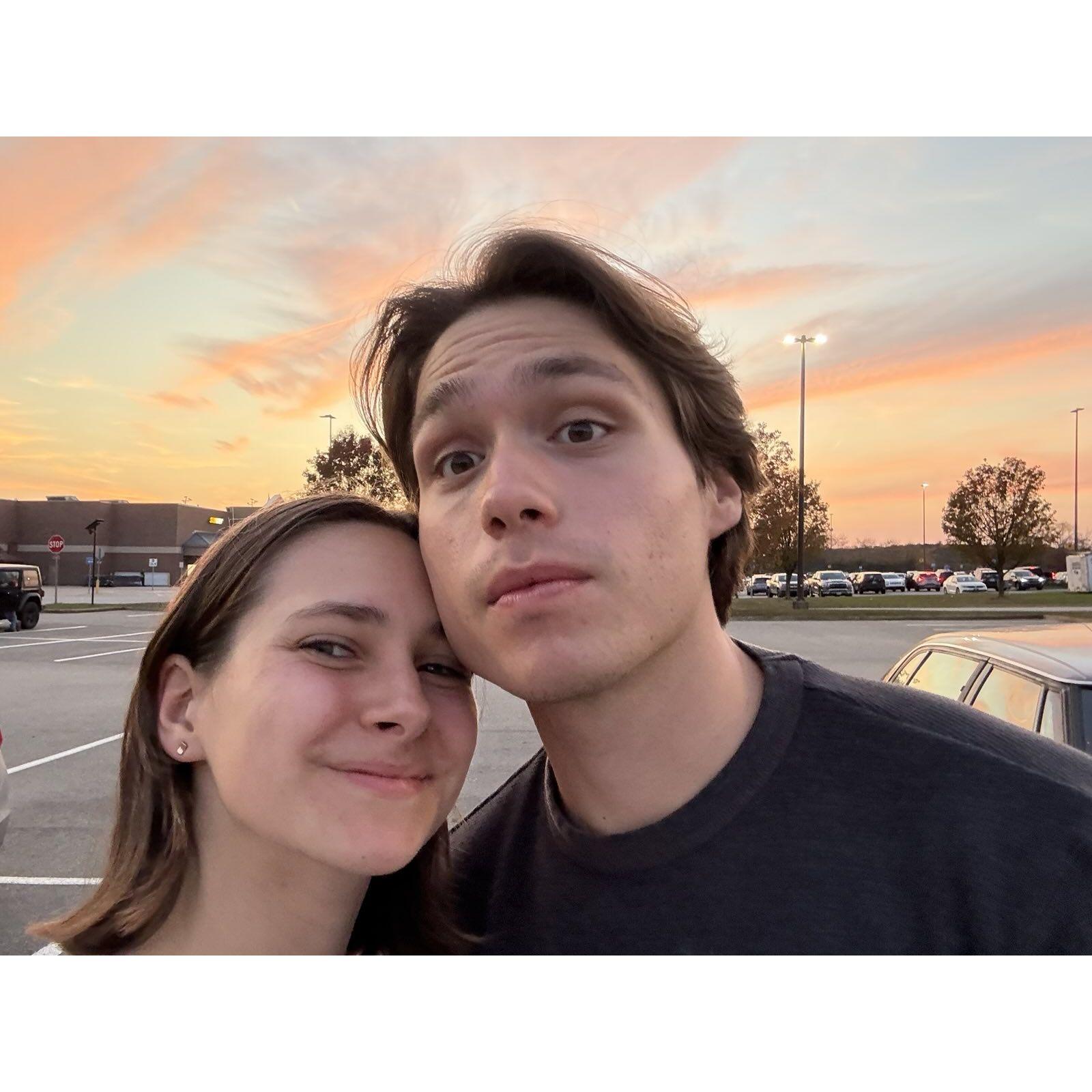 Beautiful sunset outside Lowe's. Helen encouraged her and Owen to take a photo to commemorate the event